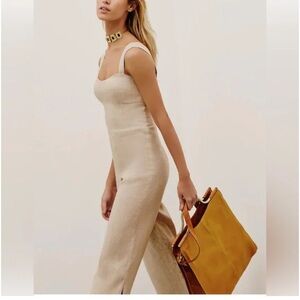 Vix Paula Hermanny Tan Linen Jumpsuit